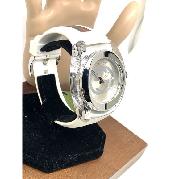 GUCCI Men's Watch SYNC YA137102 Swiss Quartz Clear Case White Rubber Band 46mm - Picture 14 of 14